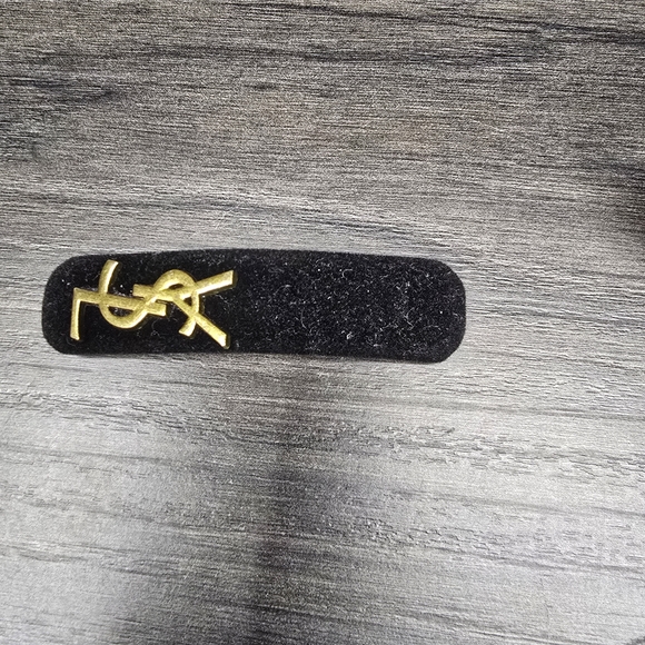 Yves Saint Laurent Black Velvet Hair Clip with Gold YSL Monogram